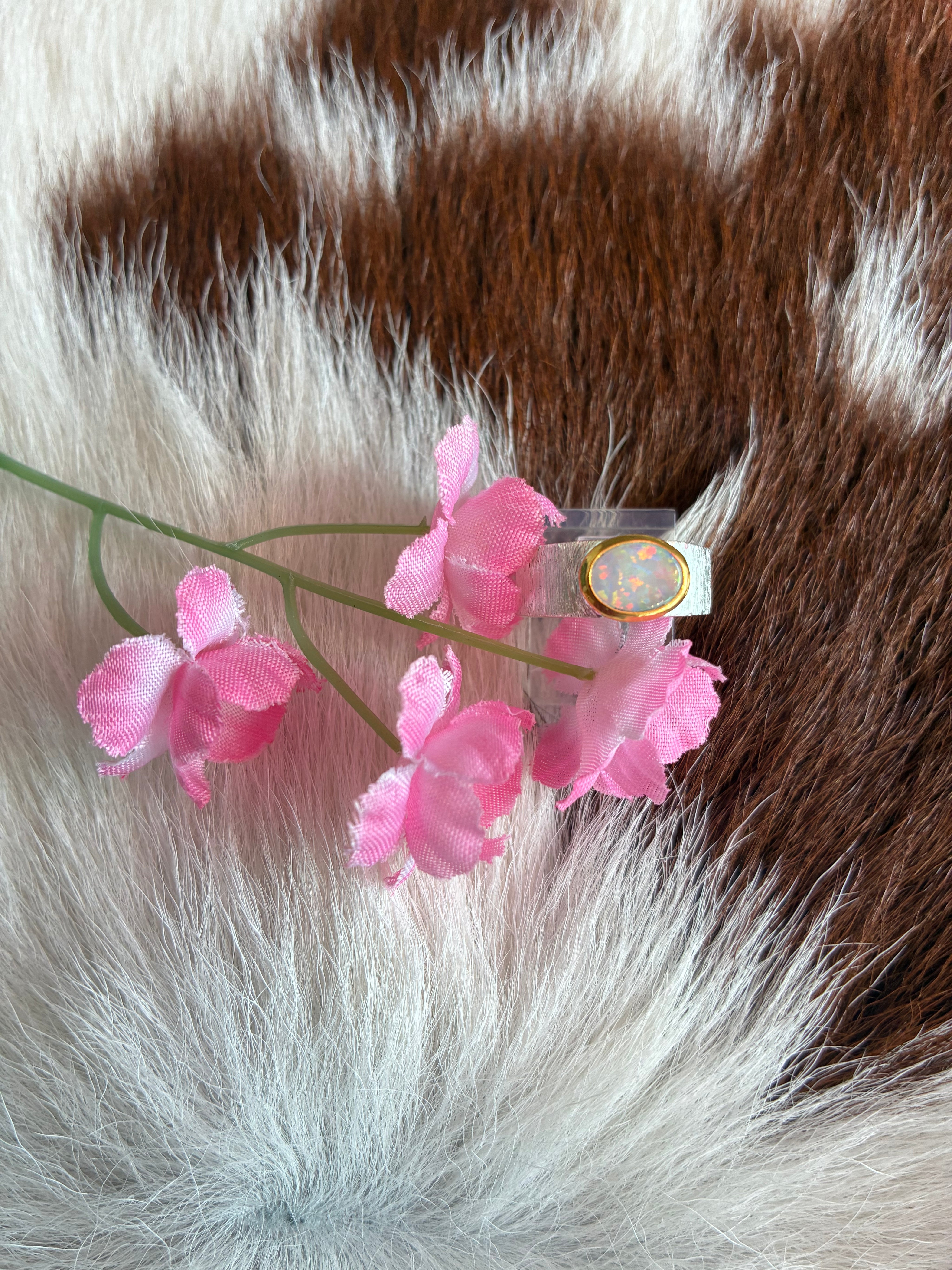 Silver and Gold Ethiopian Opal Ring