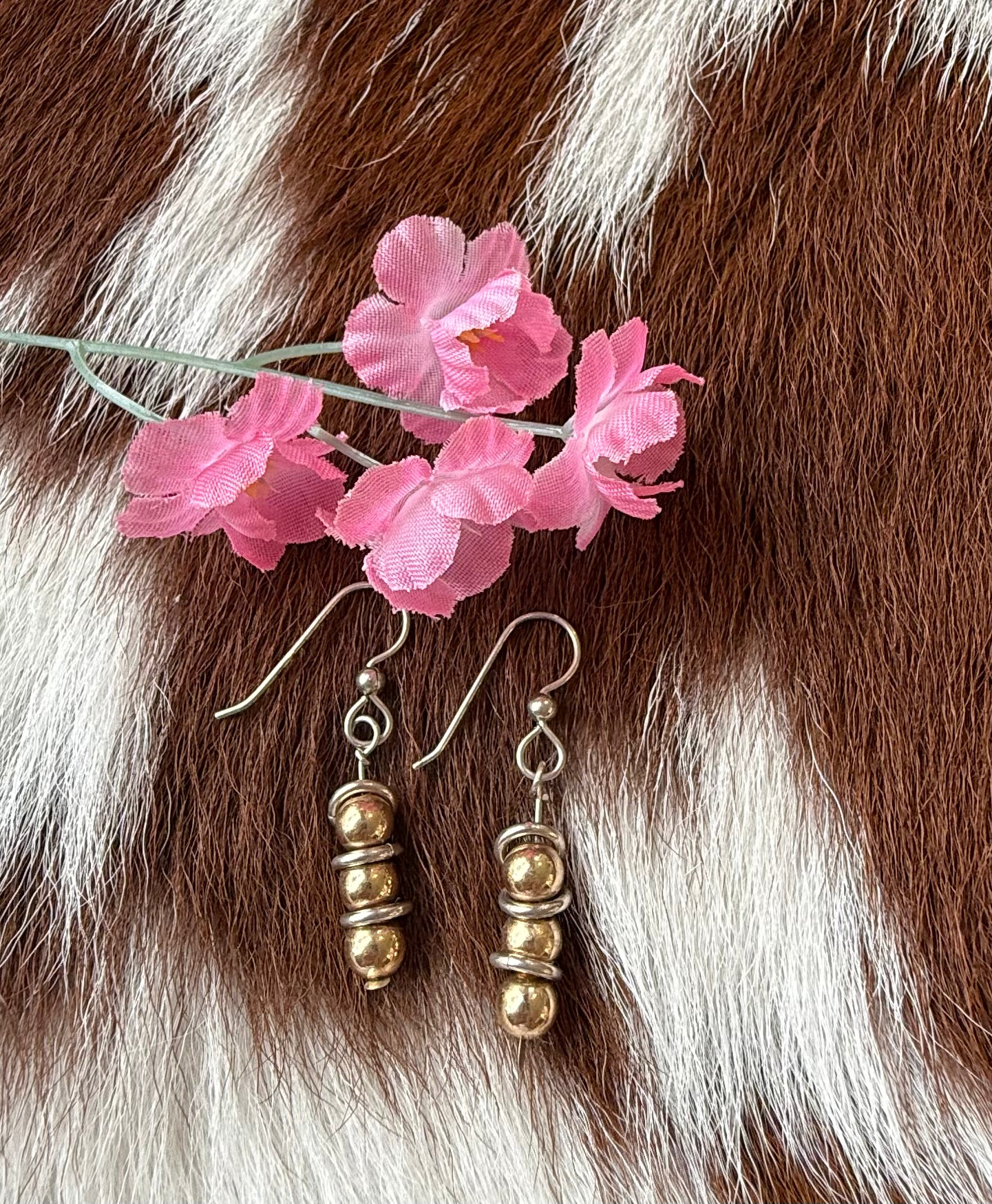 Handmade Sterling Silver and 14K Ball Circle Earring