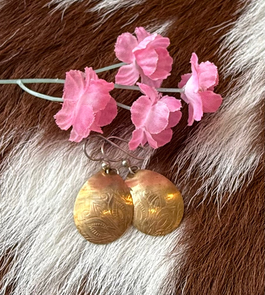 Handmade Sterling Silver and 14k Gold Embossed Earring