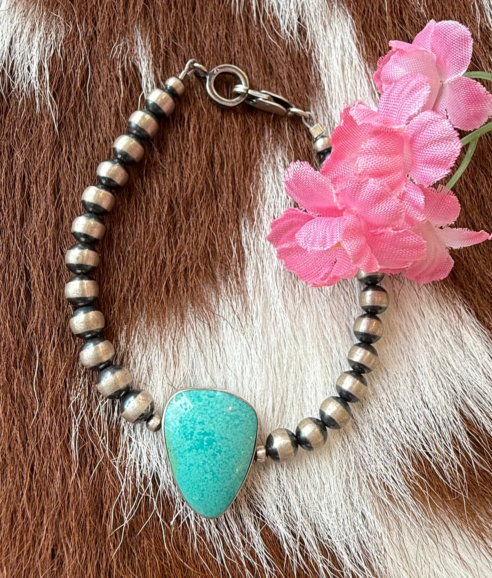 Turquoise Silver Navajo Bead Bracelet