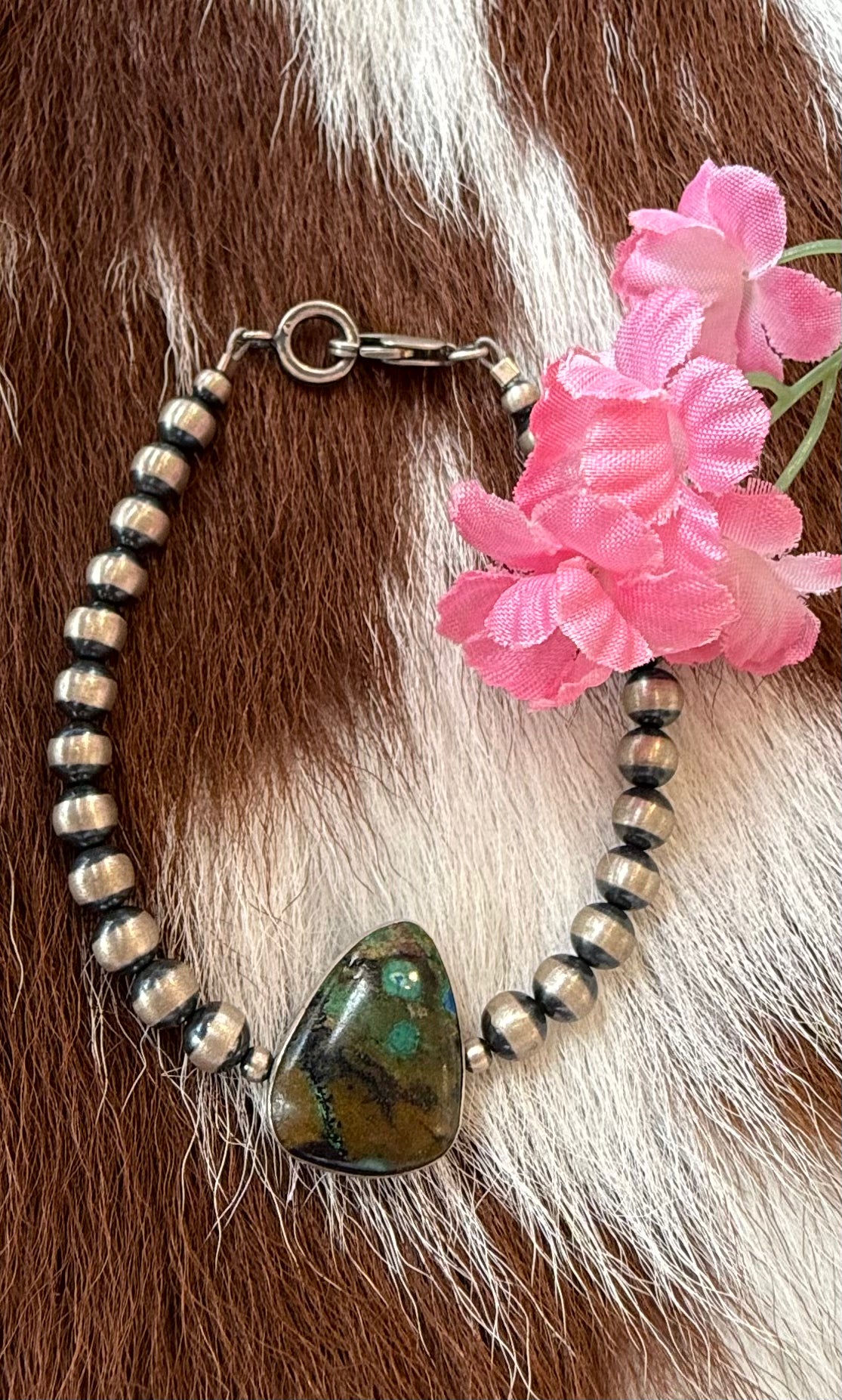 Turquoise Silver Navajo Bead Bracelet