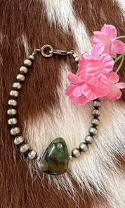 Turquoise Silver Navajo Bead Bracelet