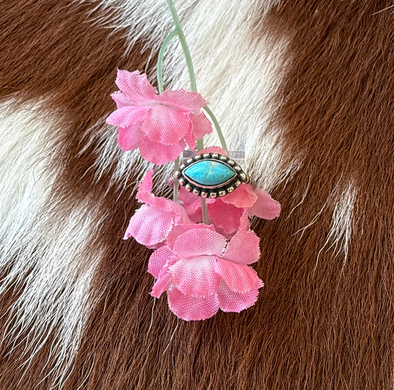 Turquoise Rope Band Silver Ring