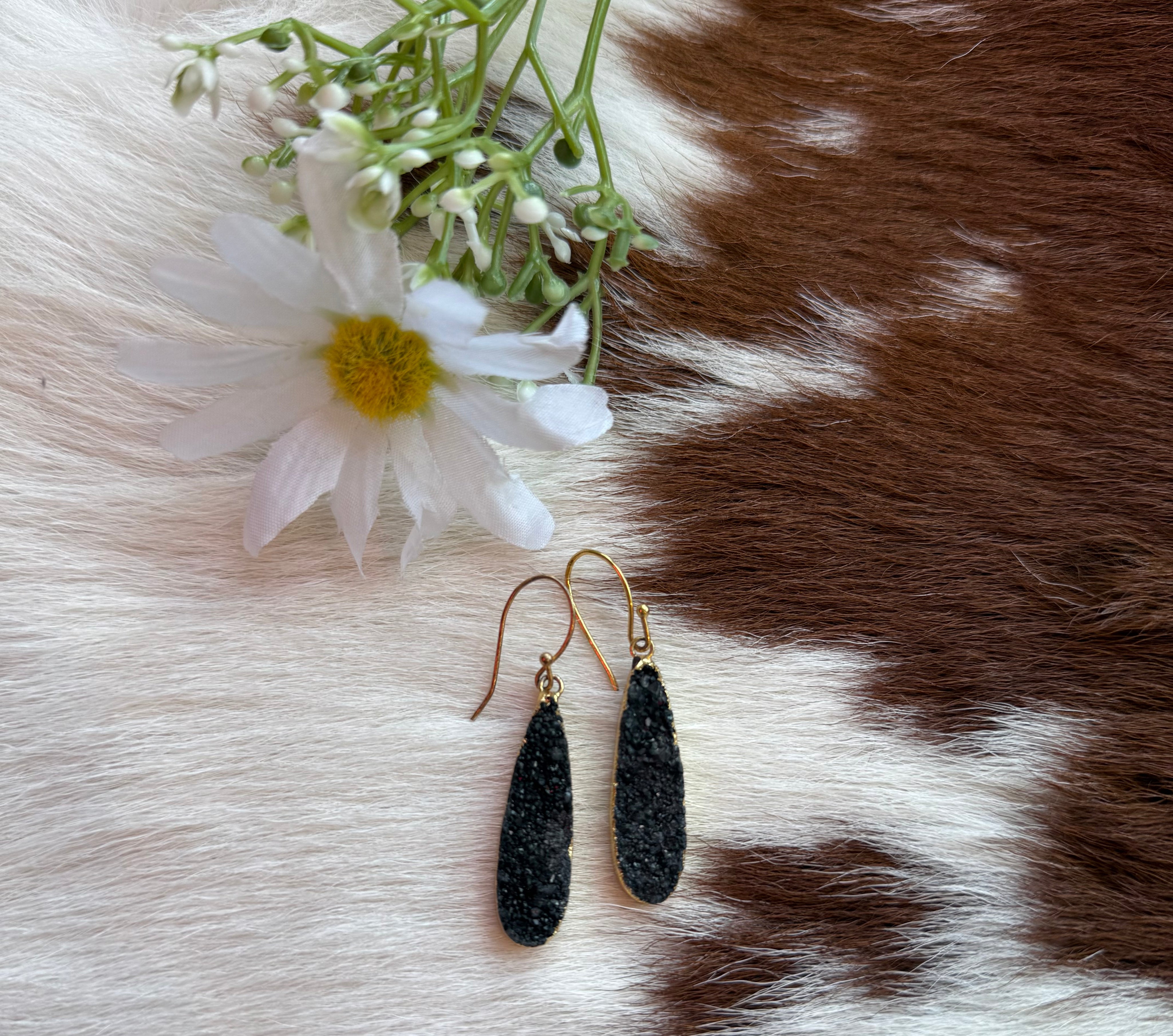Gold Fill Black Druzy Earring
