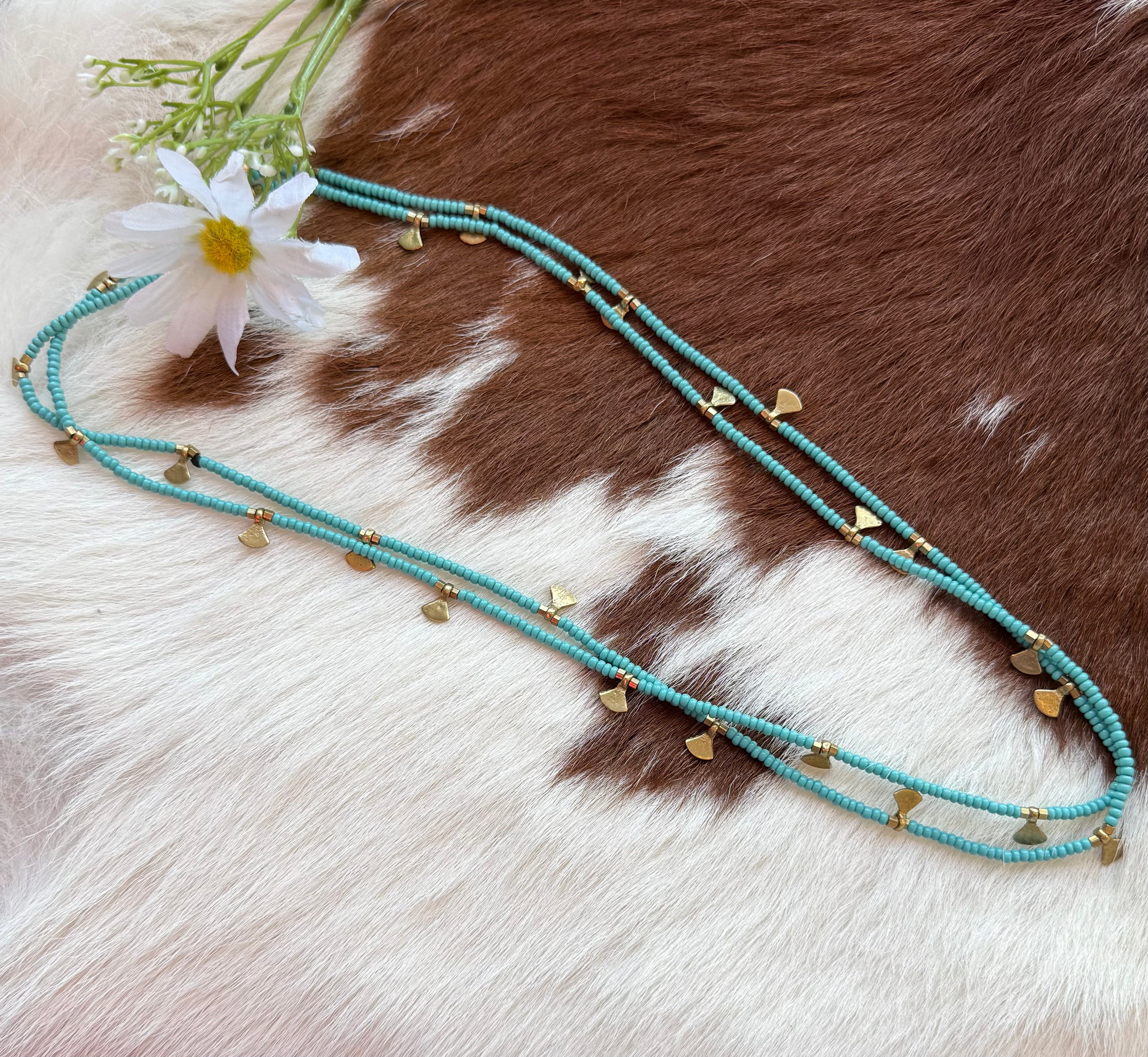 Gold Fill and Brass Turquoise Long Necklace