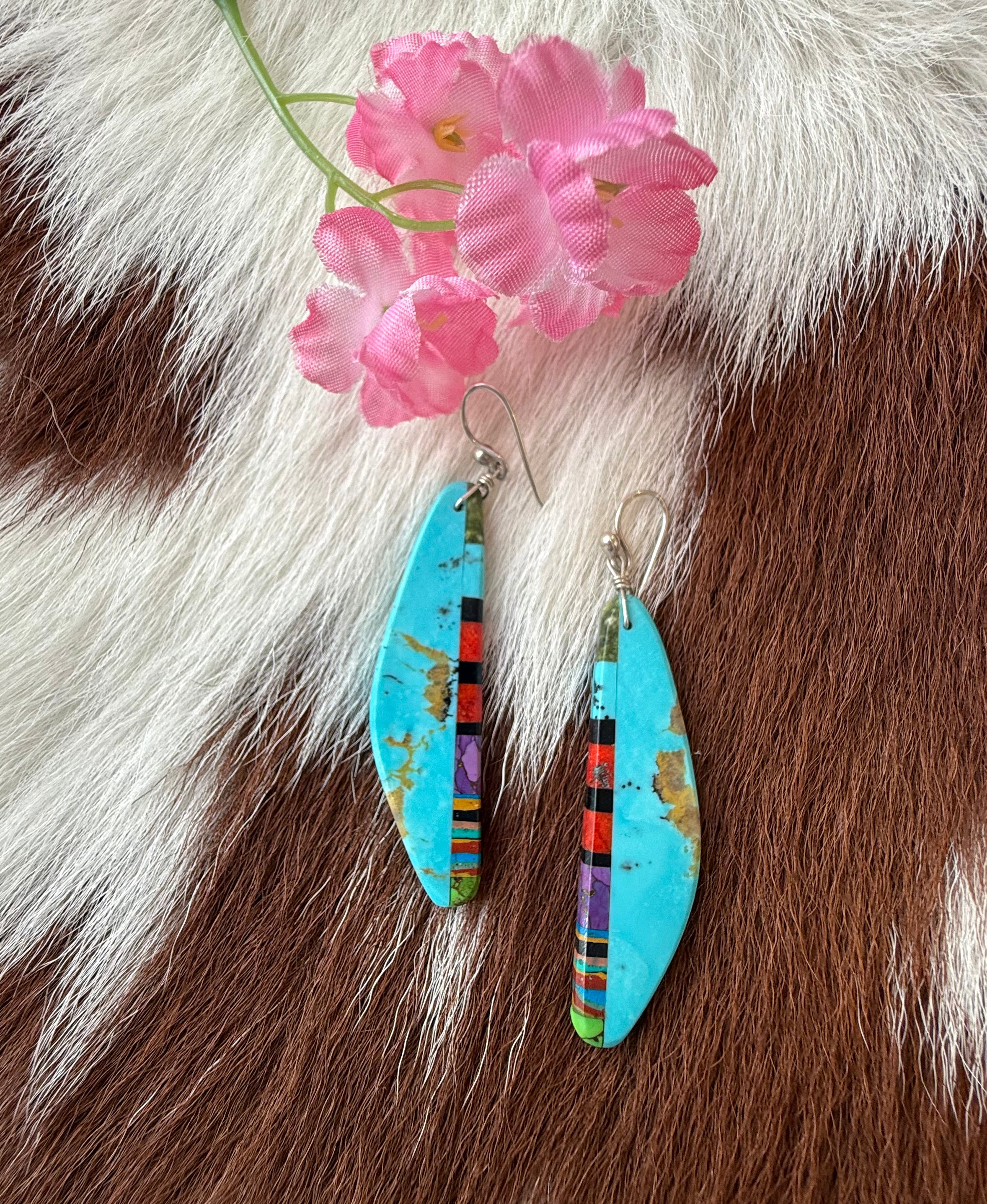 Turquoise Slab W/Inlay Earring
