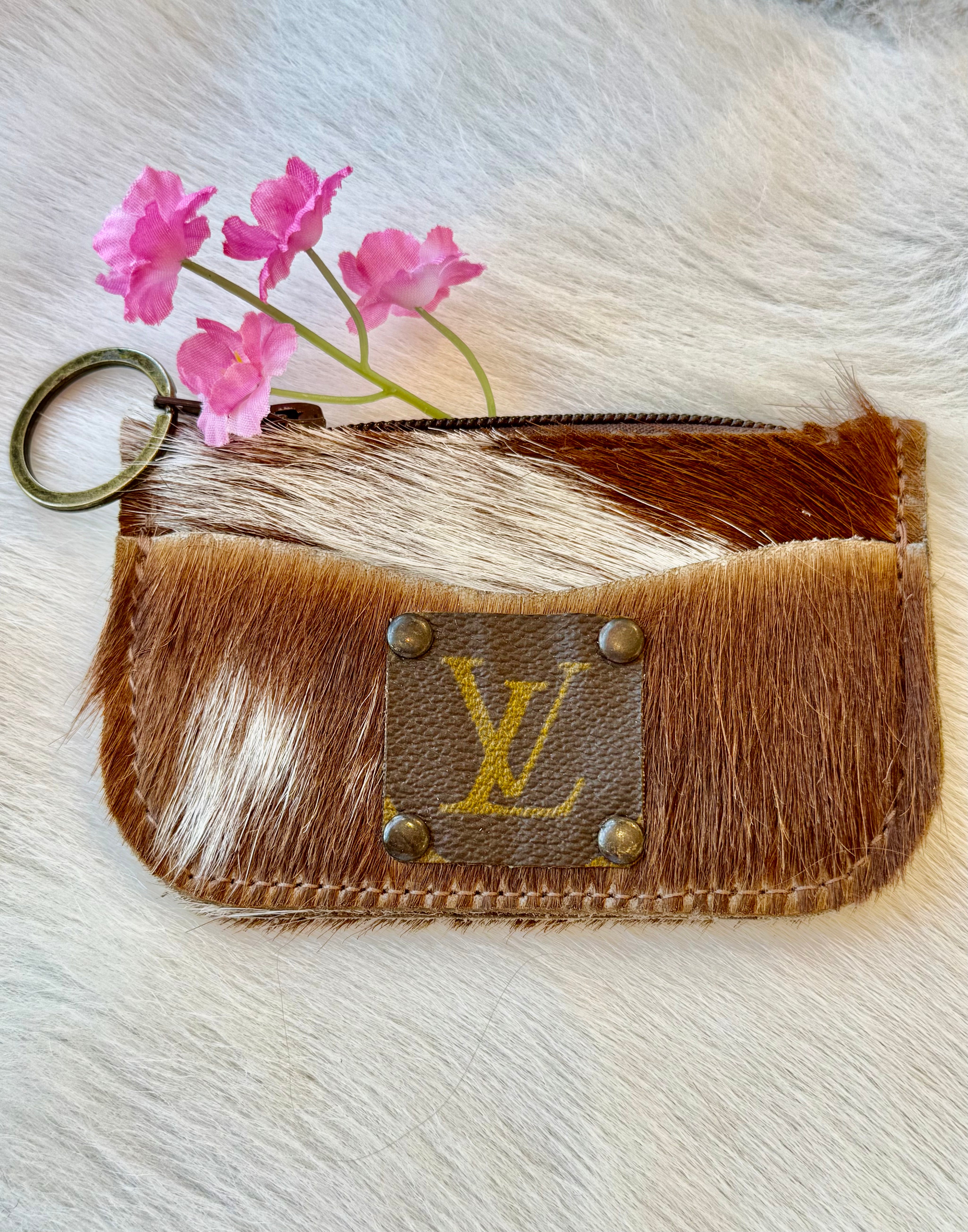 Up-Cycled LV Cowhide Card Holder / Key Ring