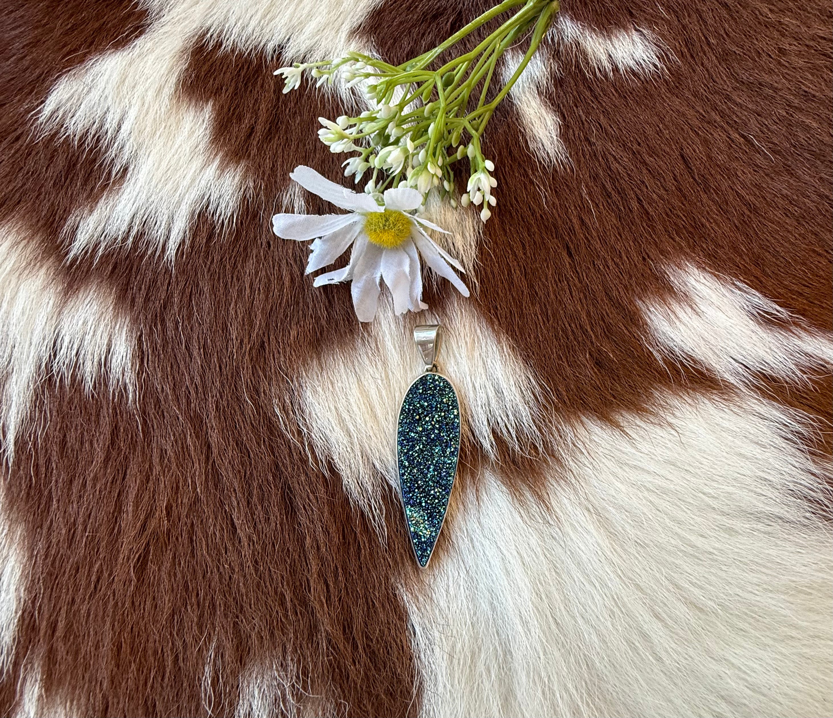 Sterling Silver Blue Green Druzy Pendant
