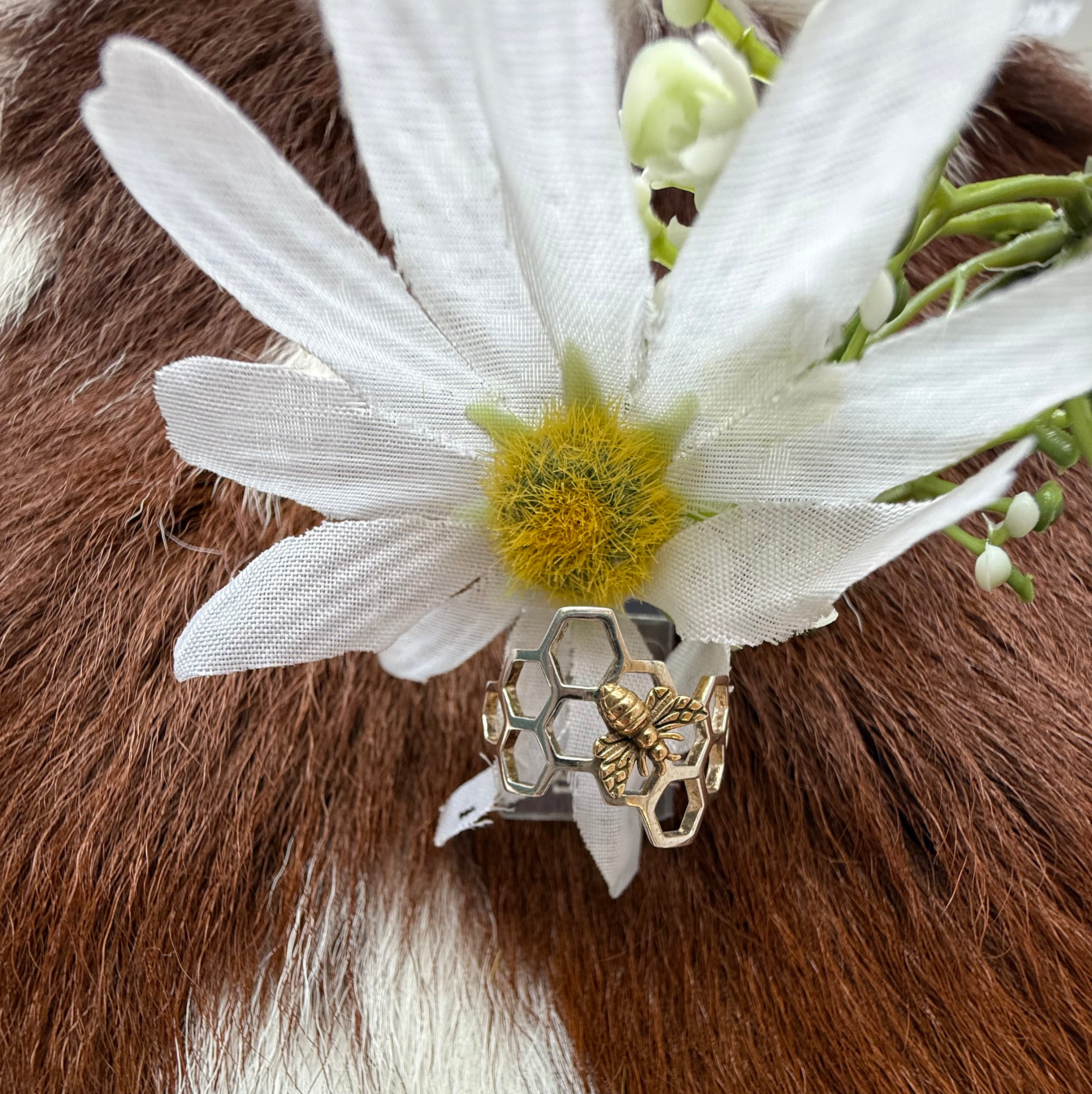 Sterling Silver and Gold honeycomb and Bee Ring