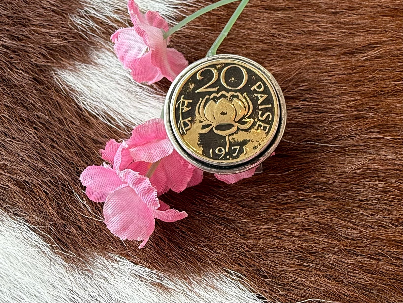 Sterling Silver and Bronze Indian Coin Ring