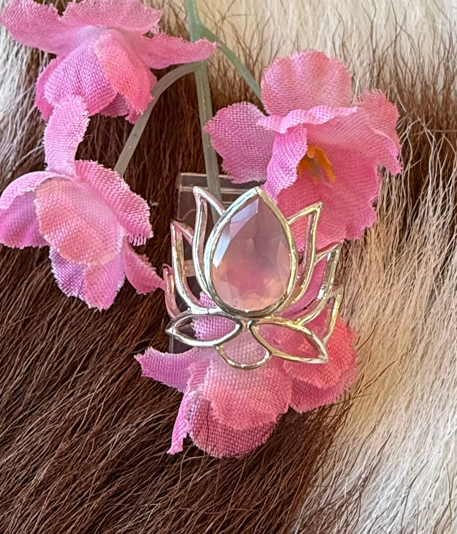 Rose Quartz Sterling Silver Lotus Ring