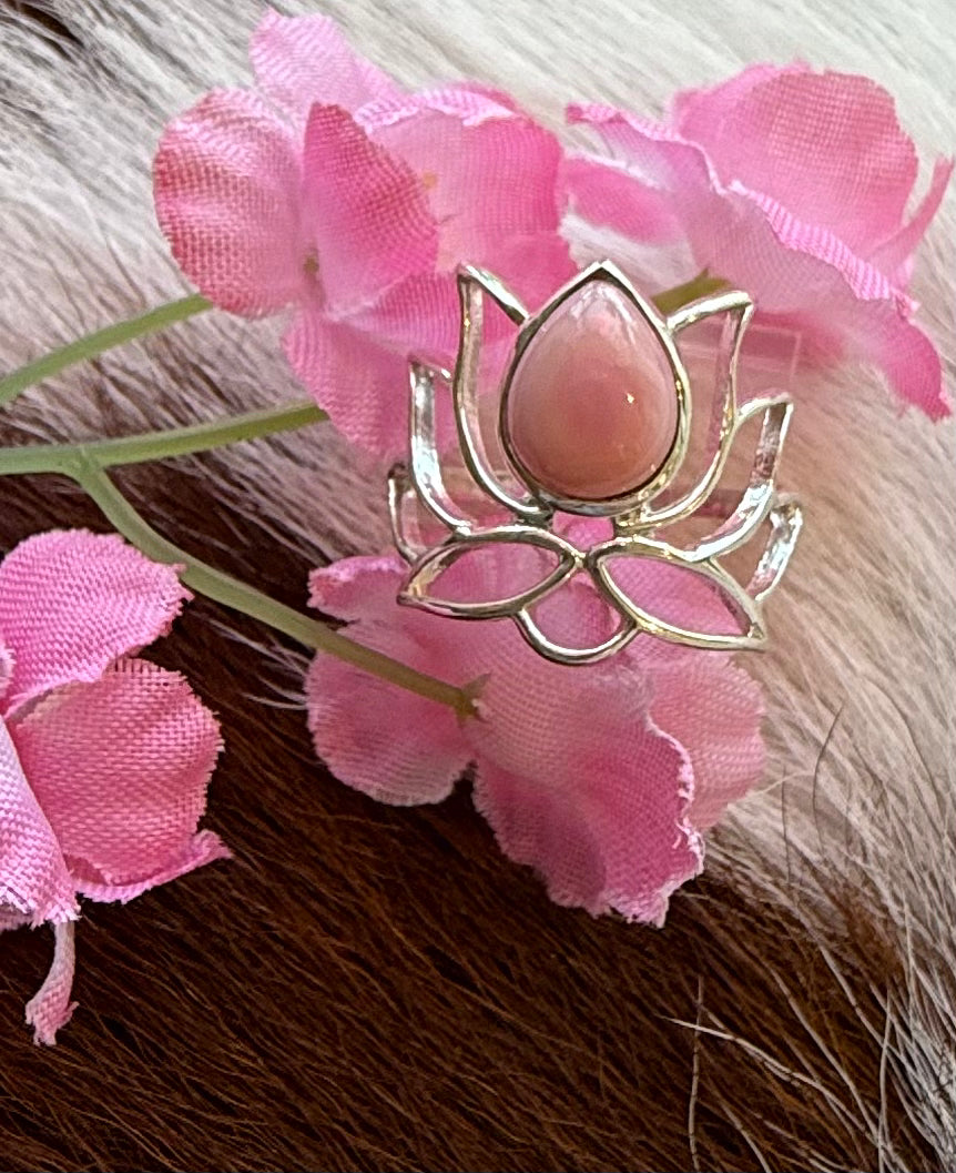 Peruvian Pink Opal Sterling Silver Lotus Ring