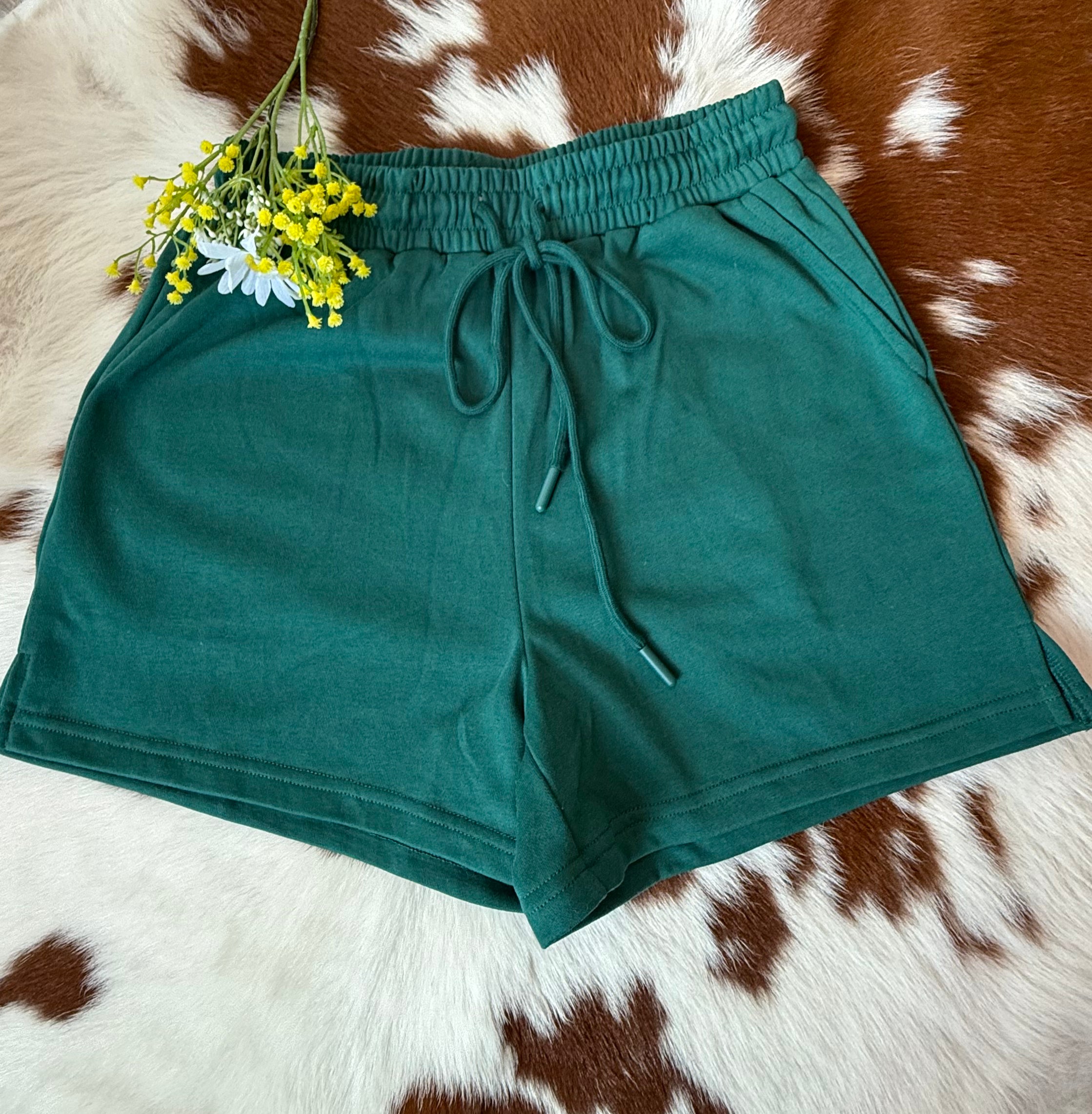 Dark Green Drawstring Shorts W/Pockets