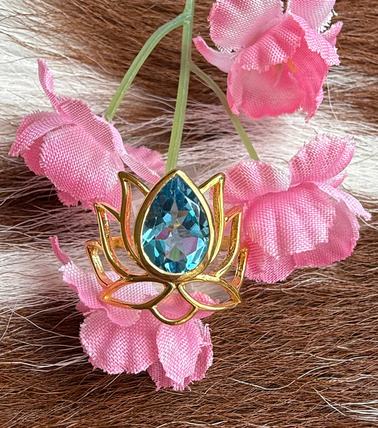 Gold Fill Blue Topaz Lotus Ring