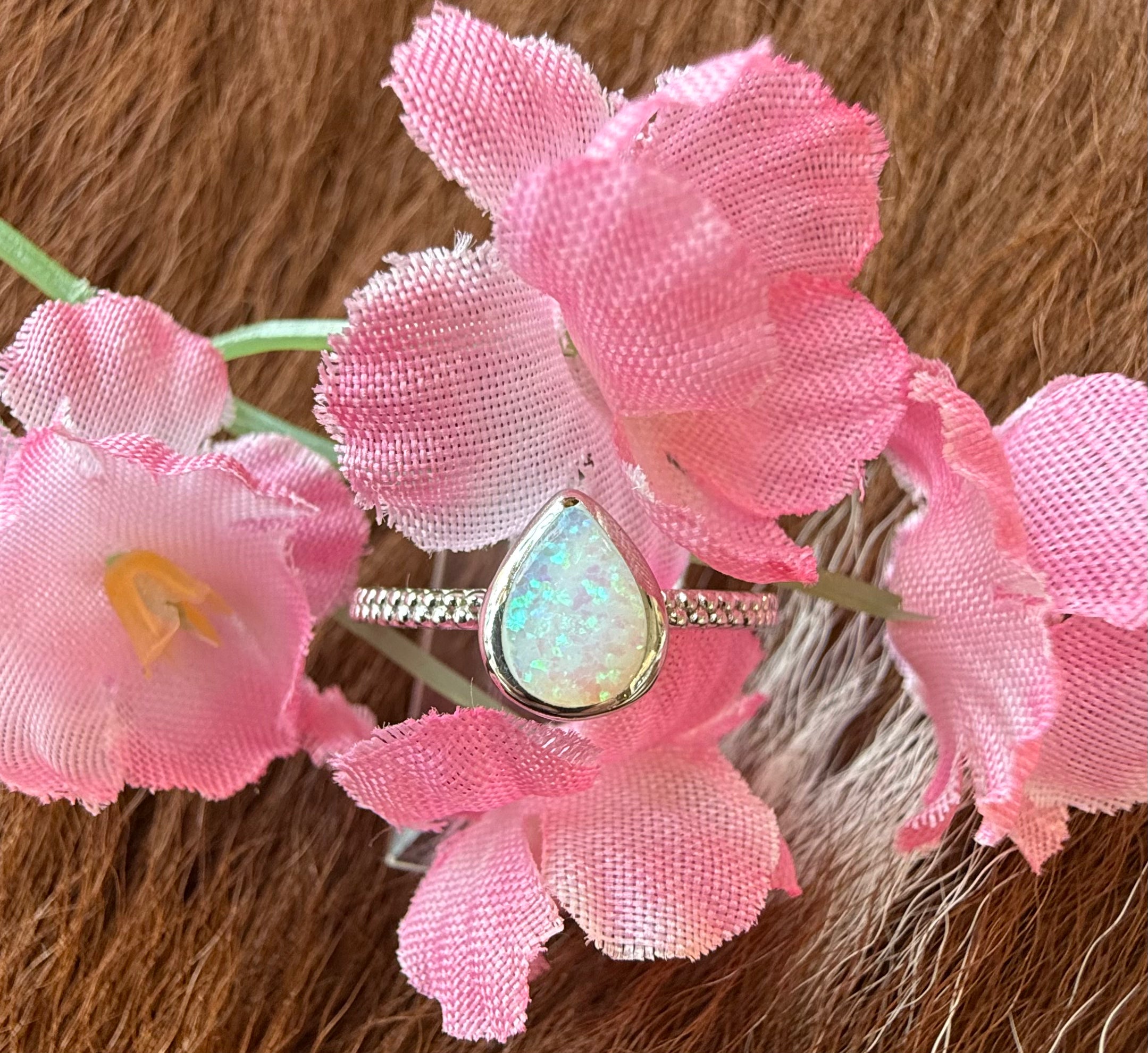 Sterling Silver Man Made Opal Ring