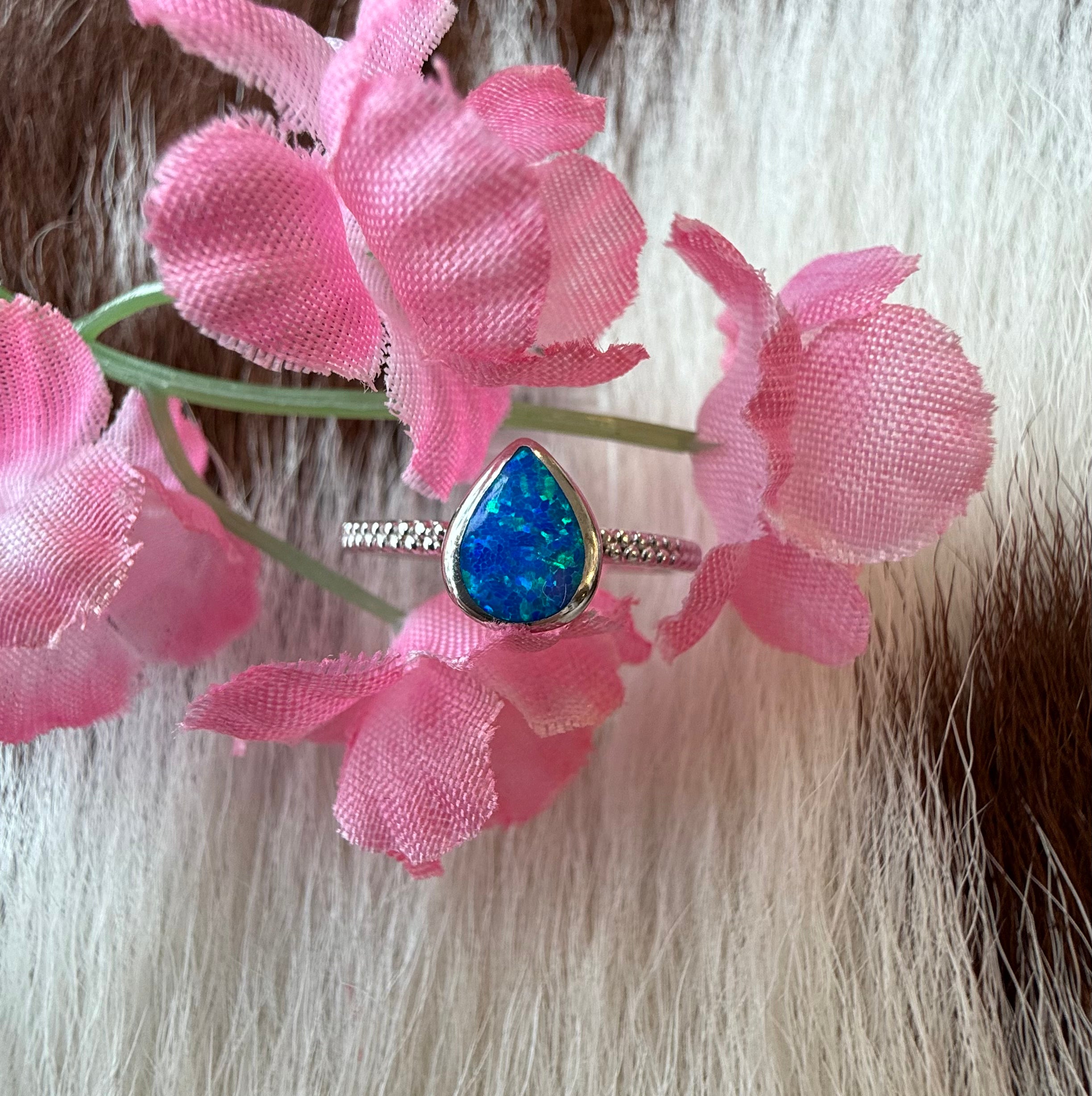 Sterling Silver Man Made Blue Opal Ring