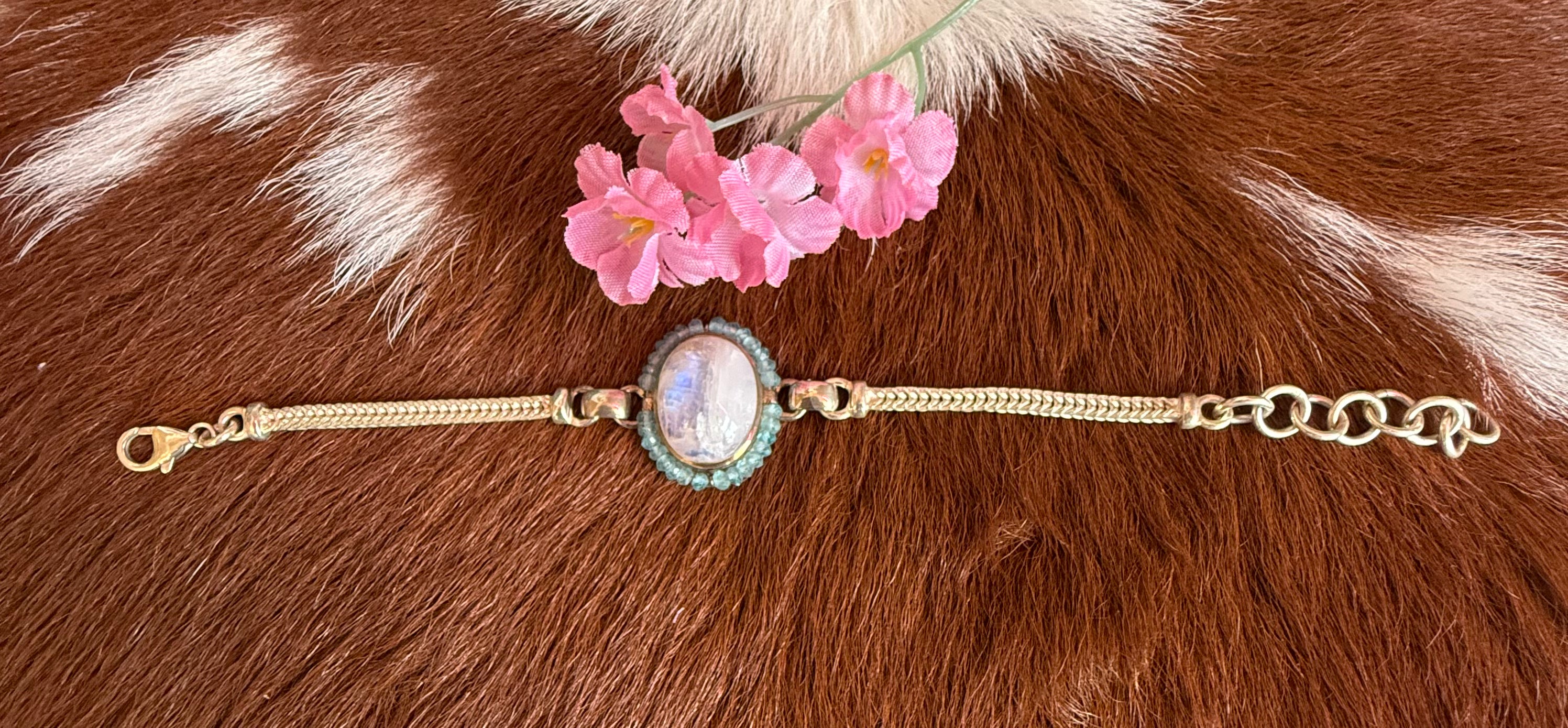 Sterling Silver Moonstone and Apatite Bracelet