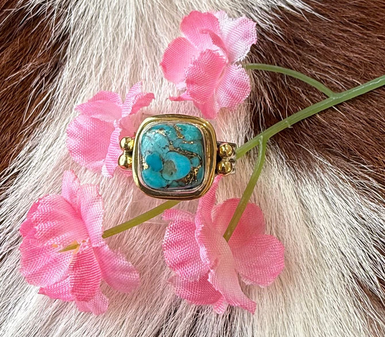 Sterling Silver & Gold Turquoise Ring