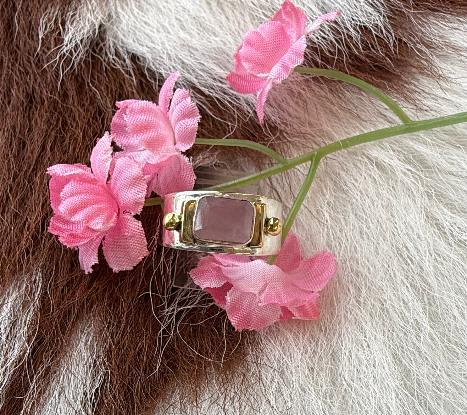 Sterling Silver and Gold Rose Quartz Ring