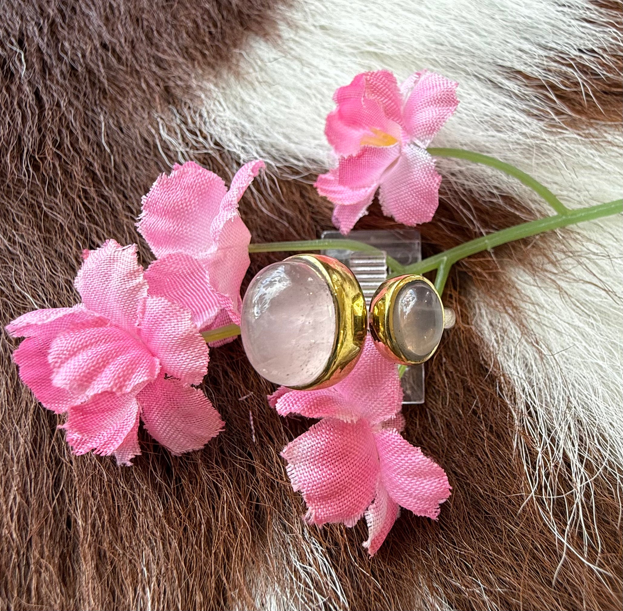 Sterling Silver and Gold Rose Quartz Ring