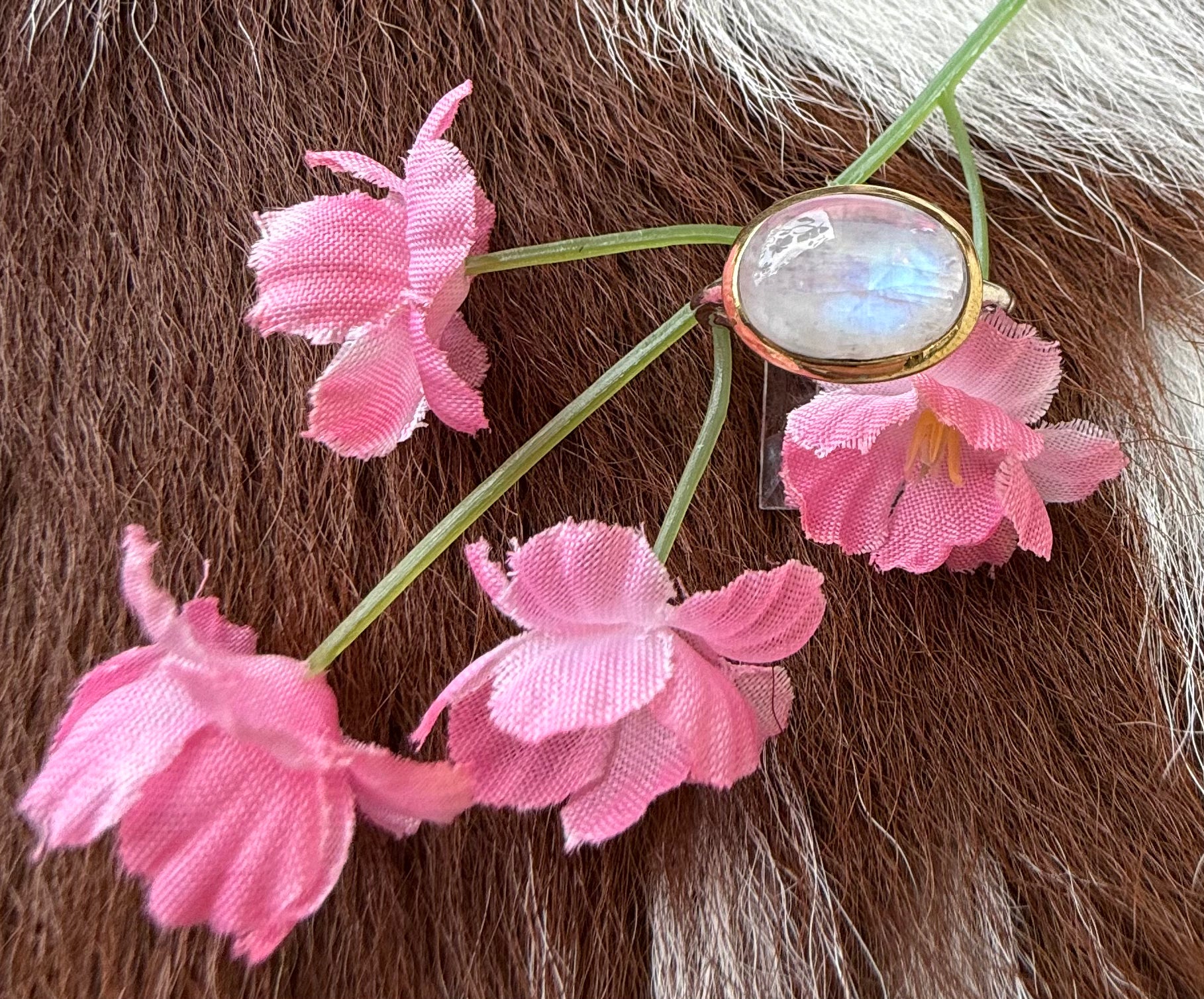 Sterling Silver and Gold Rainbow Moonstone Ring