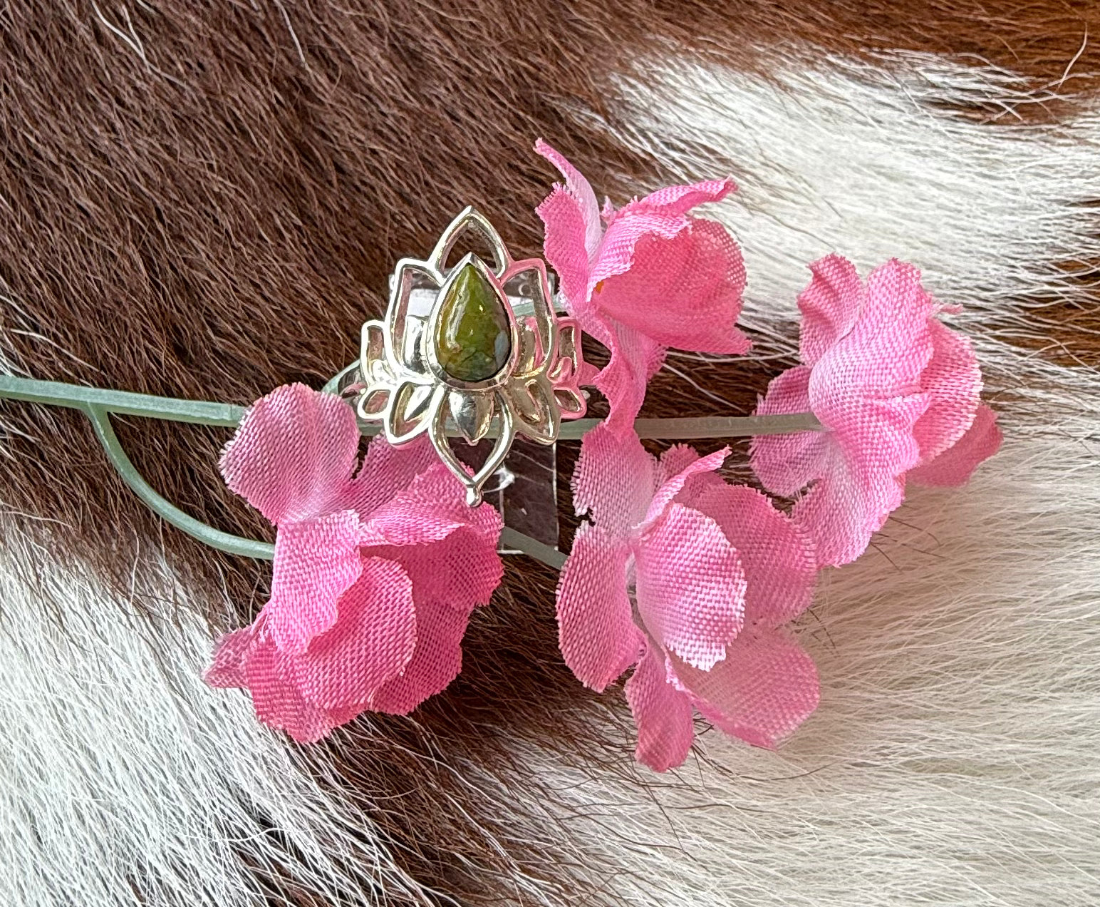 Sterling Silver and Green Turquoise Lotus Ring
