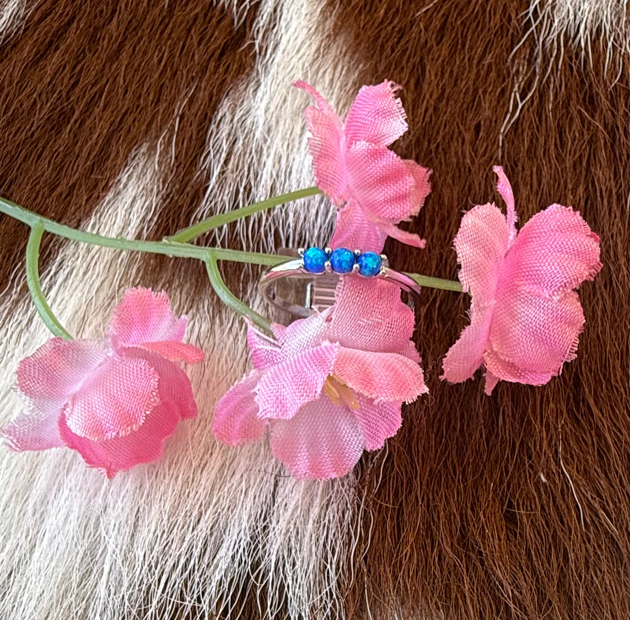 Sterling Silver Blue Man Made Opal Ring