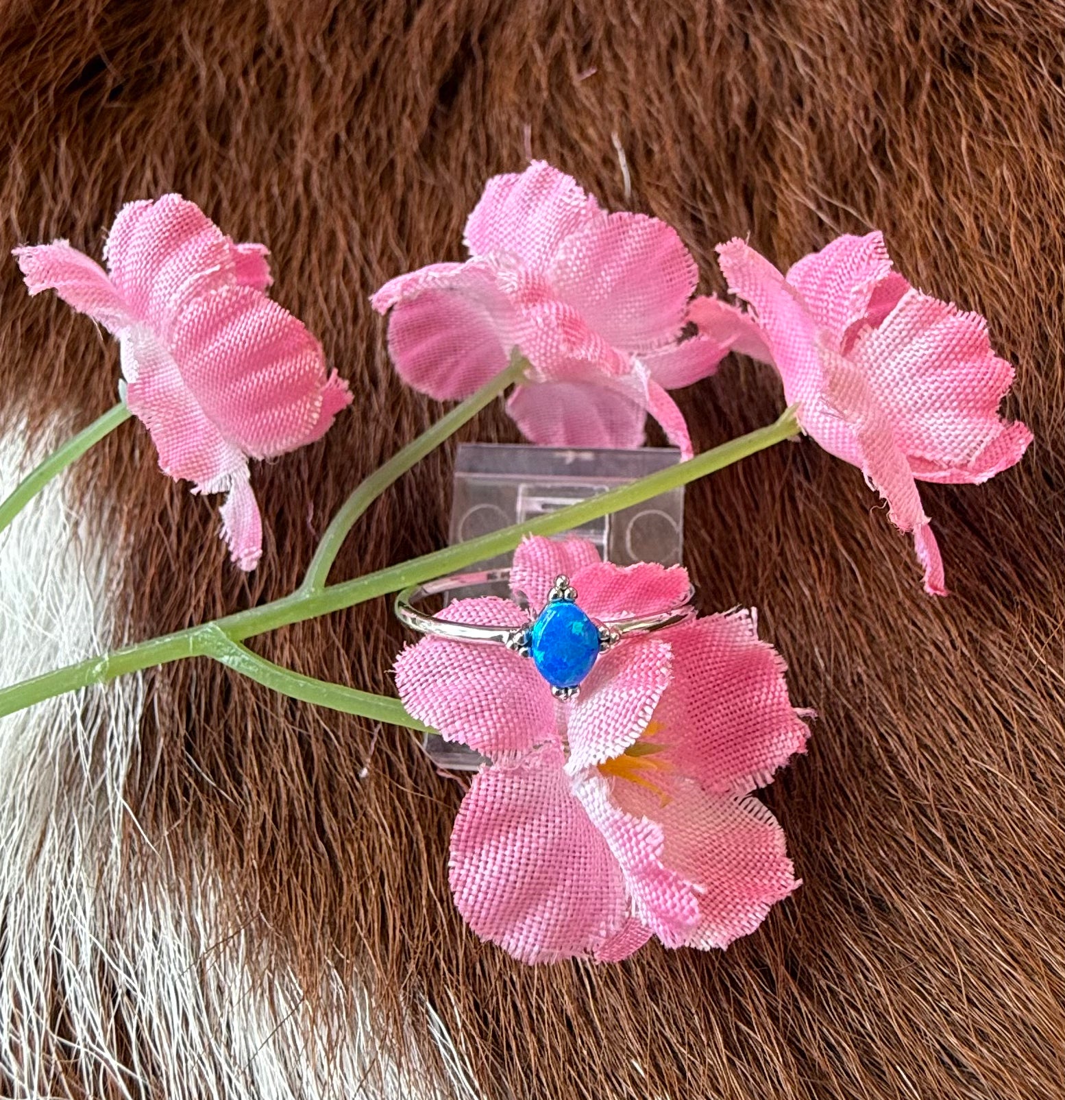 Sterling Silver Blue Man Made Opal Ring