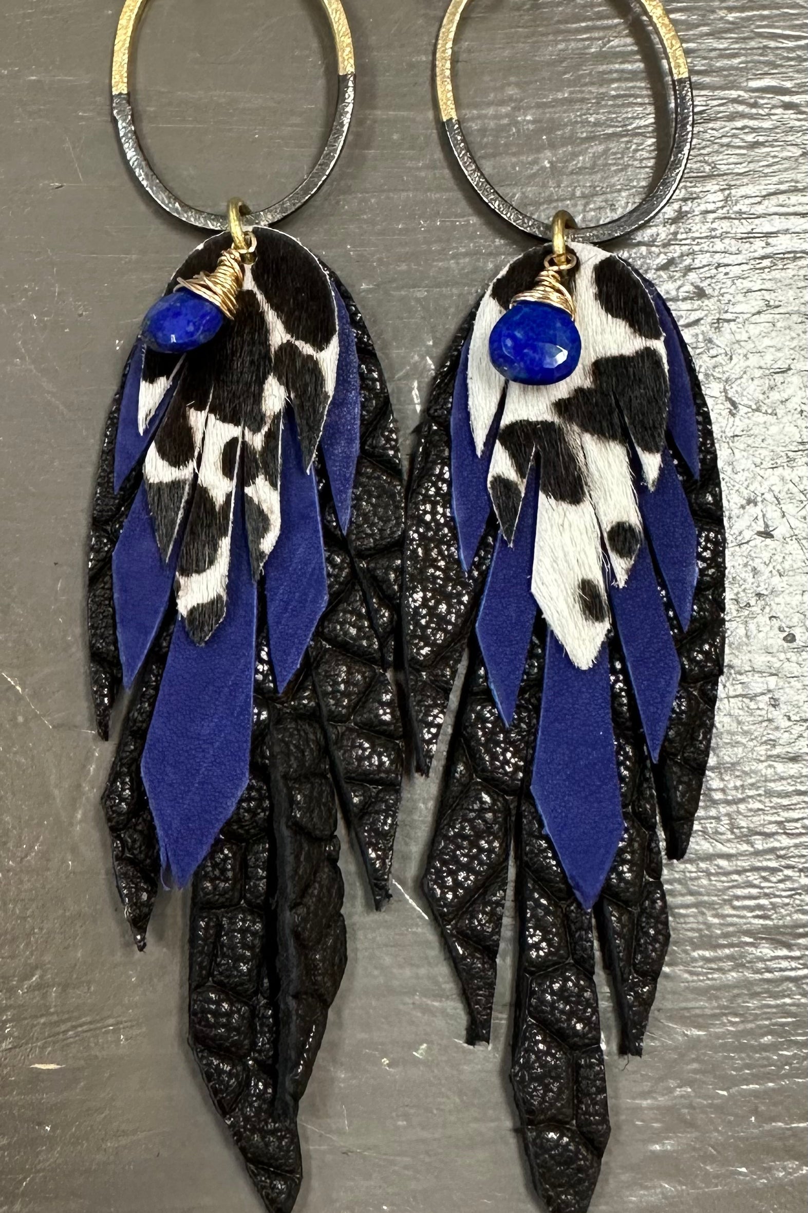 Python Leather Feather Earrings - Premium Earrings from Bohemi - Just $87! Shop now at Three Blessed Gems