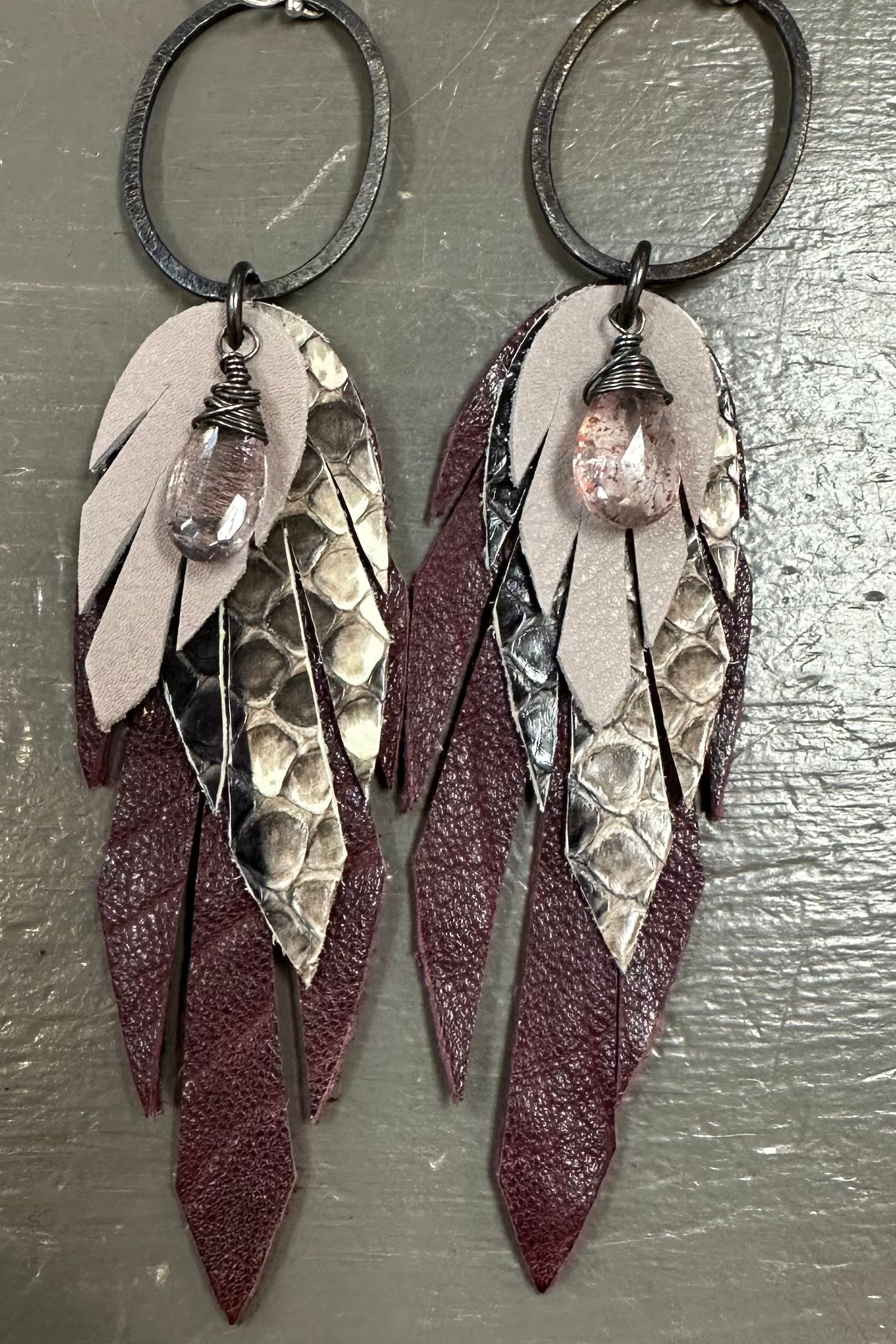 Python Leather Feather Earrings - Premium Earrings from Bohemi - Just $87! Shop now at Three Blessed Gems