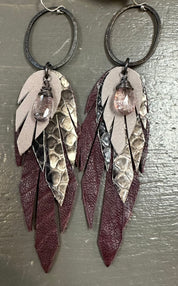 Python Leather Feather Earrings - Premium Earrings from Bohemi - Just $87! Shop now at Three Blessed Gems