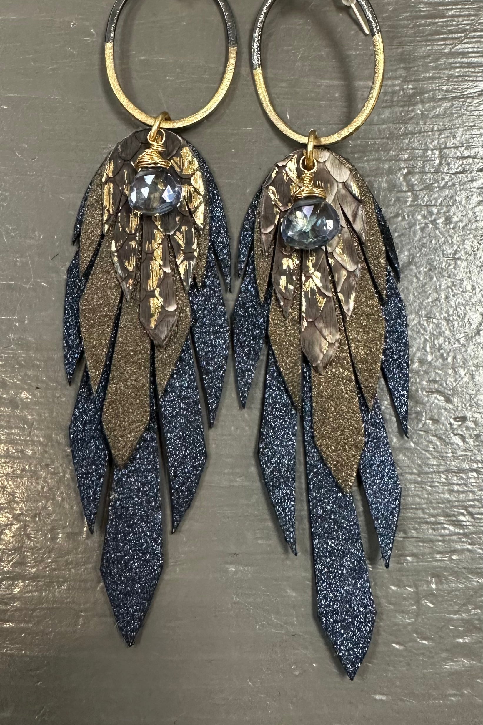Python Leather Feather Earrings - Premium Earrings from Bohemi - Just $87! Shop now at Three Blessed Gems