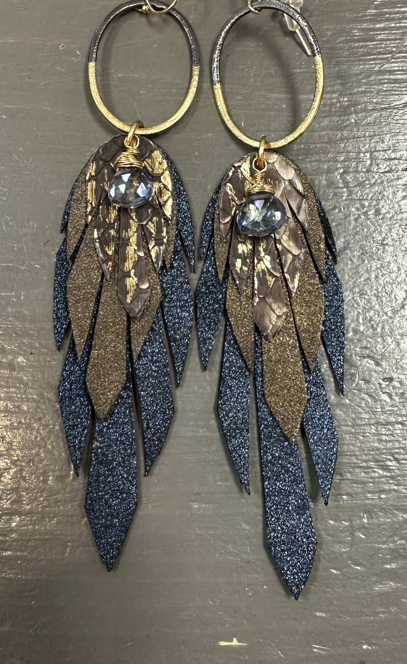 Python Leather Feather Earrings - Premium Earrings from Bohemi - Just $87! Shop now at Three Blessed Gems