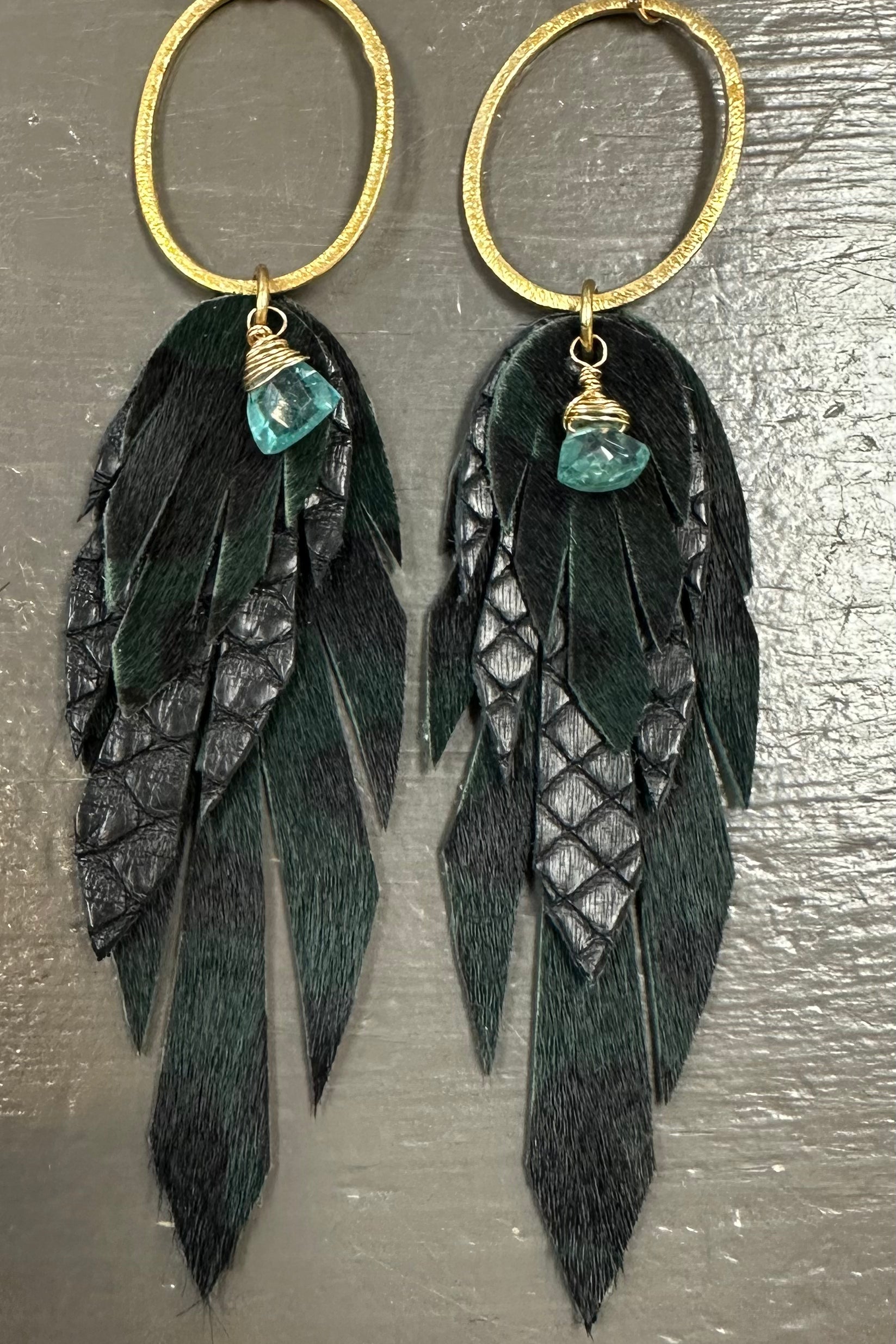 Python Leather Feather Earrings - Premium Earrings from Bohemi - Just $87! Shop now at Three Blessed Gems