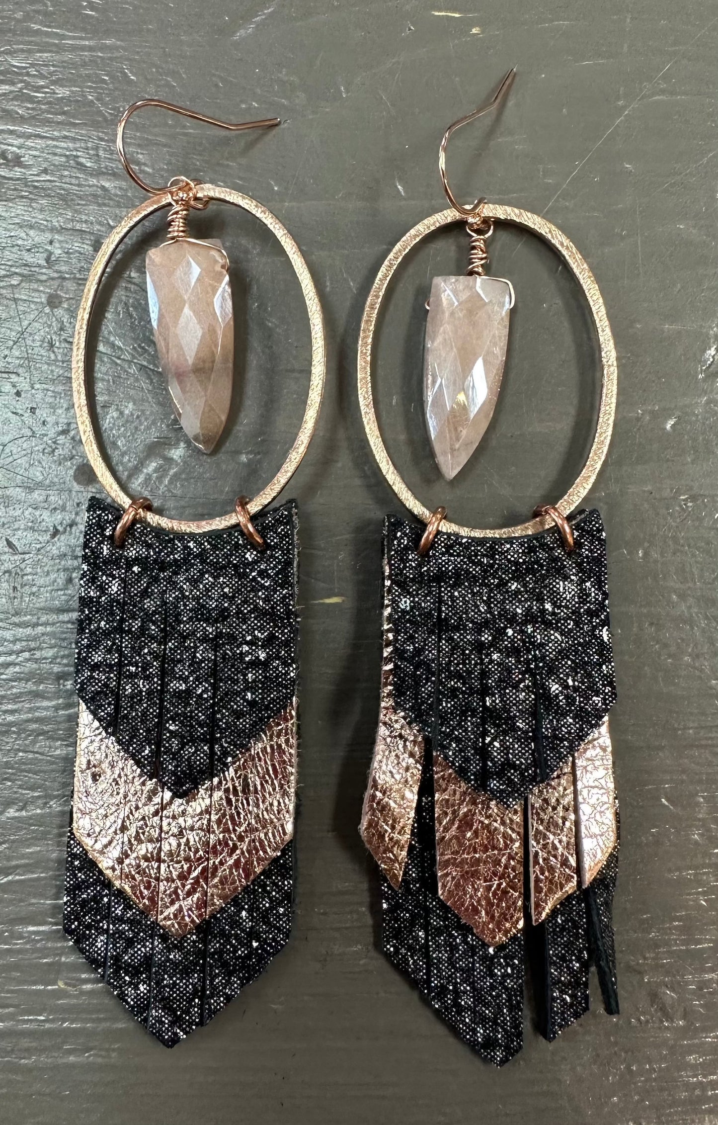 Gemstone Leather Earrings