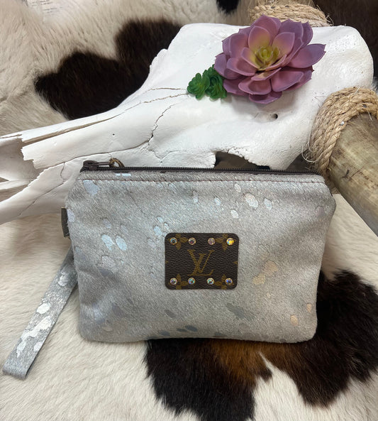 Up-Cycled Louis Vuitton Leather and Cowhide Wristlet