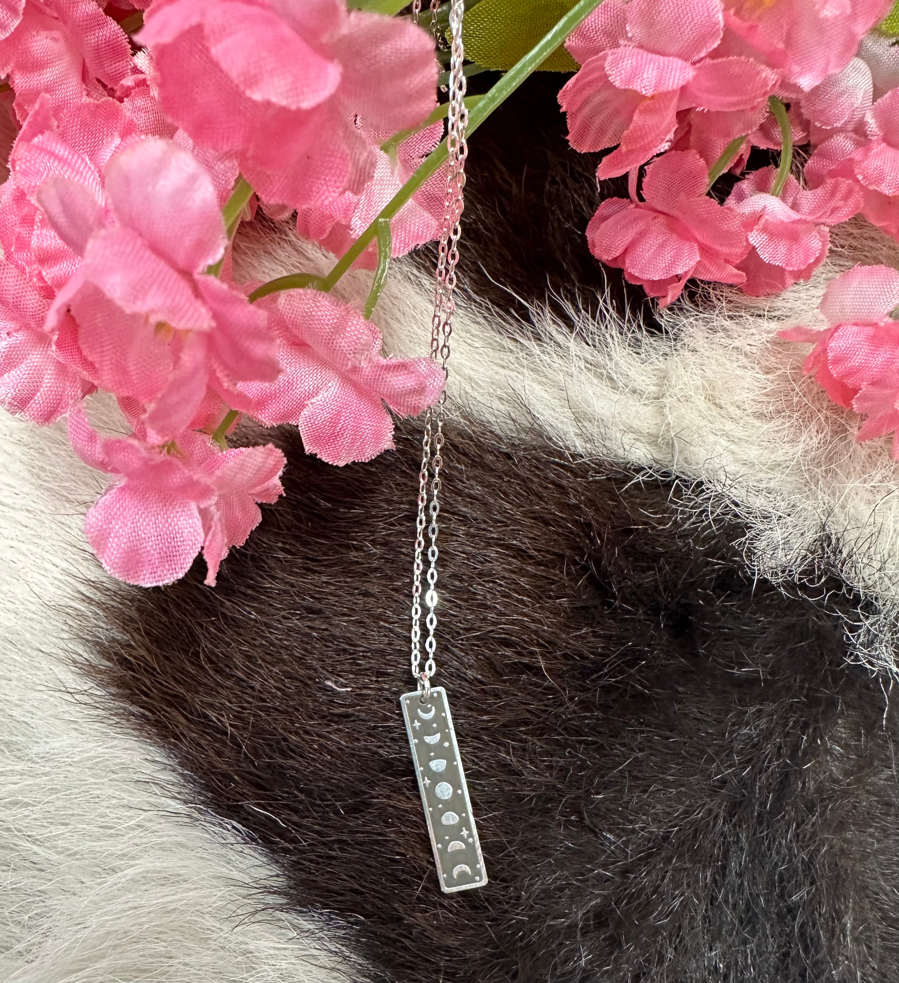 Moon Phases Vertical Skinny Bar Necklace