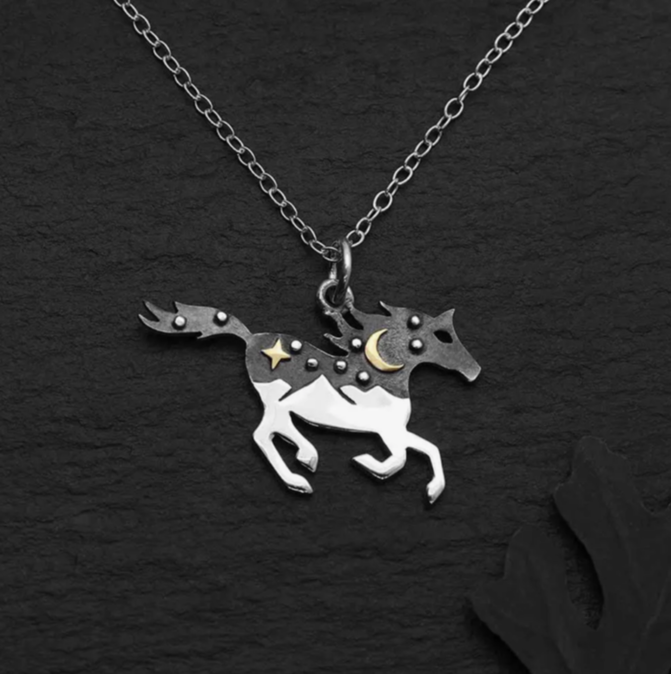 Sterling Silver and Bronze Etched Horse Necklace