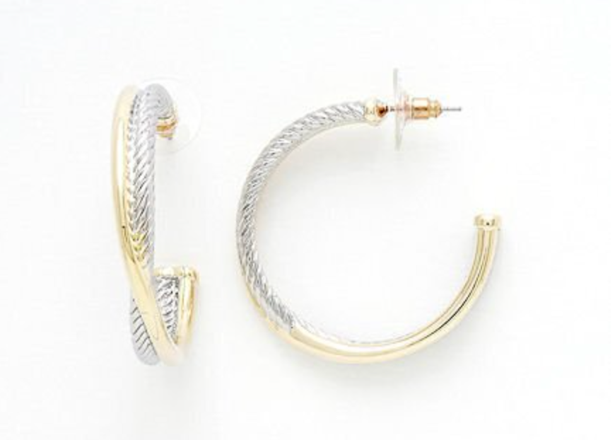 Cable Silver Gold Hoop Earrings