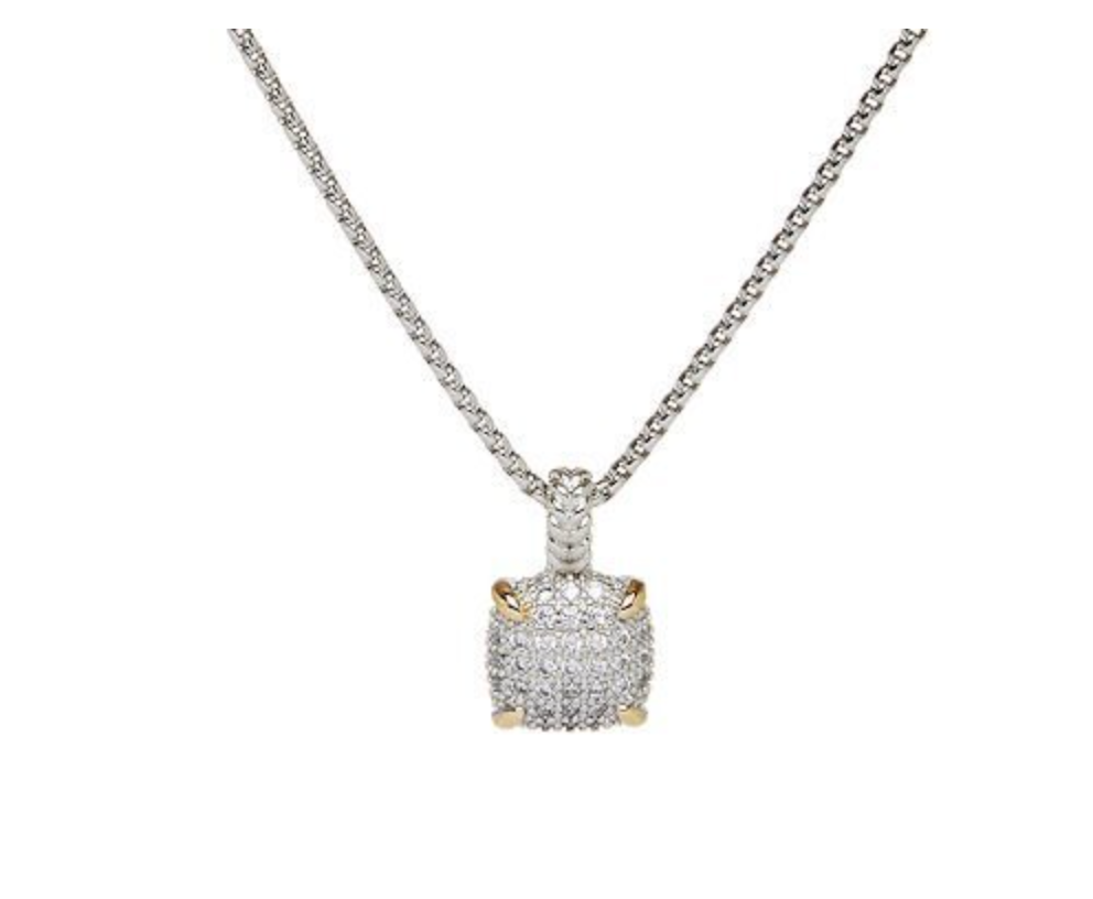 Square Pave CZ Silver Gold Necklace