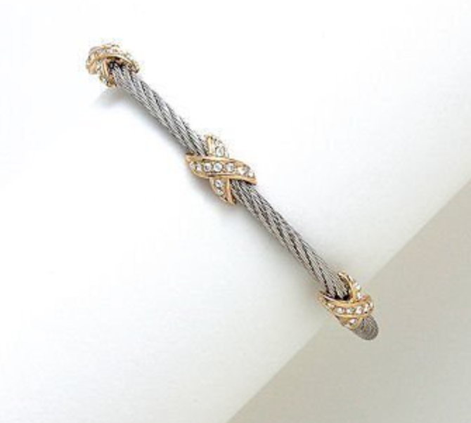 Pave CZ X Silver Cable Bracelet