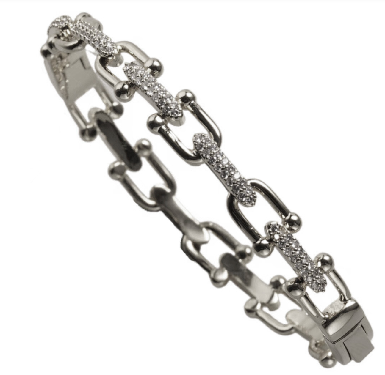 Horseshoe CZ Silver Bracelet