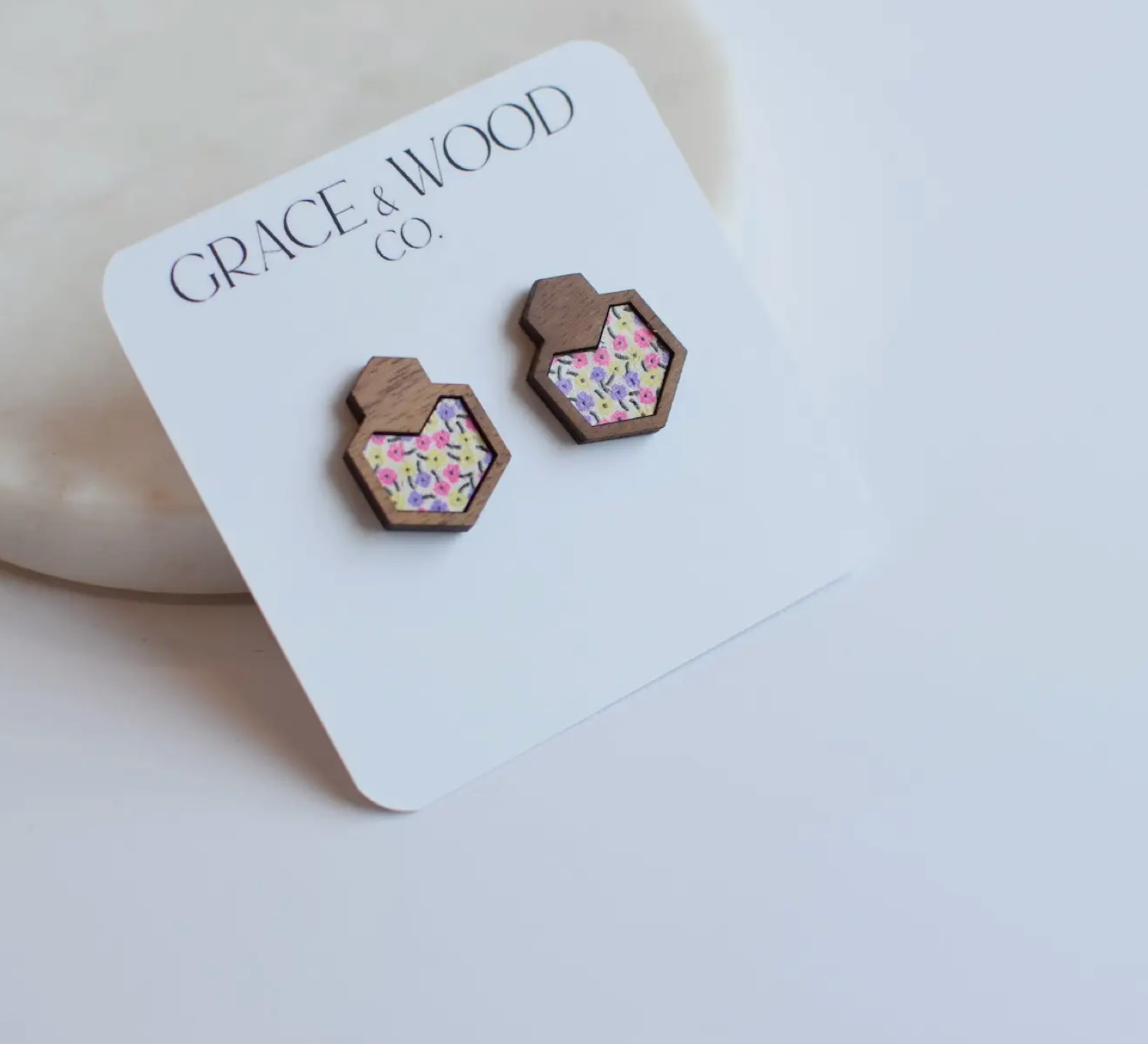 Micro Flowers Walnut Hex Studs