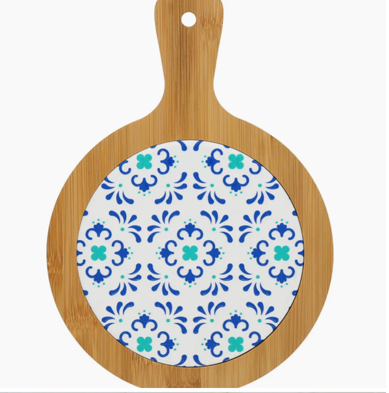 Teal and Blue 10.5" Bamboo Ceramic Tile Trivet