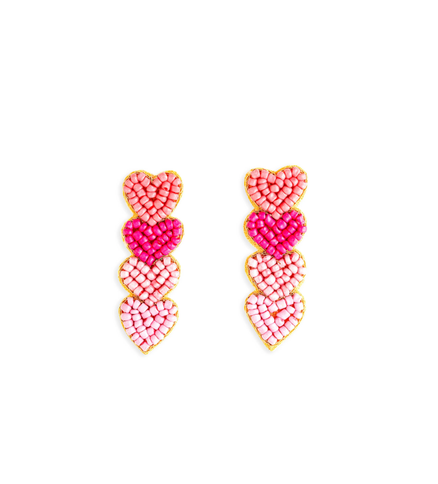 Hand Beaded Heart Post Earring