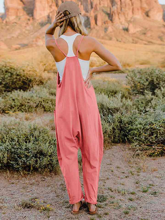 Double Take Full Size Sleeveless V-Neck Pocketed Jumpsuit - Premium Jumpsuit from Trendsi - Just $41.85! Shop now at Three Blessed Gems