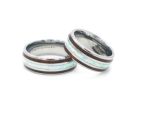 Koa Wood White Opal Tungsten Ring
