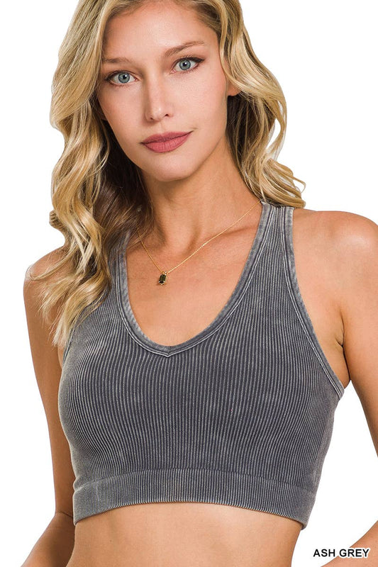 Washed Ribbed Cropped Racerback Tank Top - Premium Bralette from Vanilla Monkey - Just $25! Shop now at Three Blessed Gems