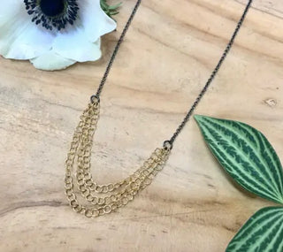 3 Row Brass Chain Necklace - Three Blessed Gems