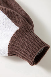 Dark Brown Checkered Bishop Sleeve Sweater